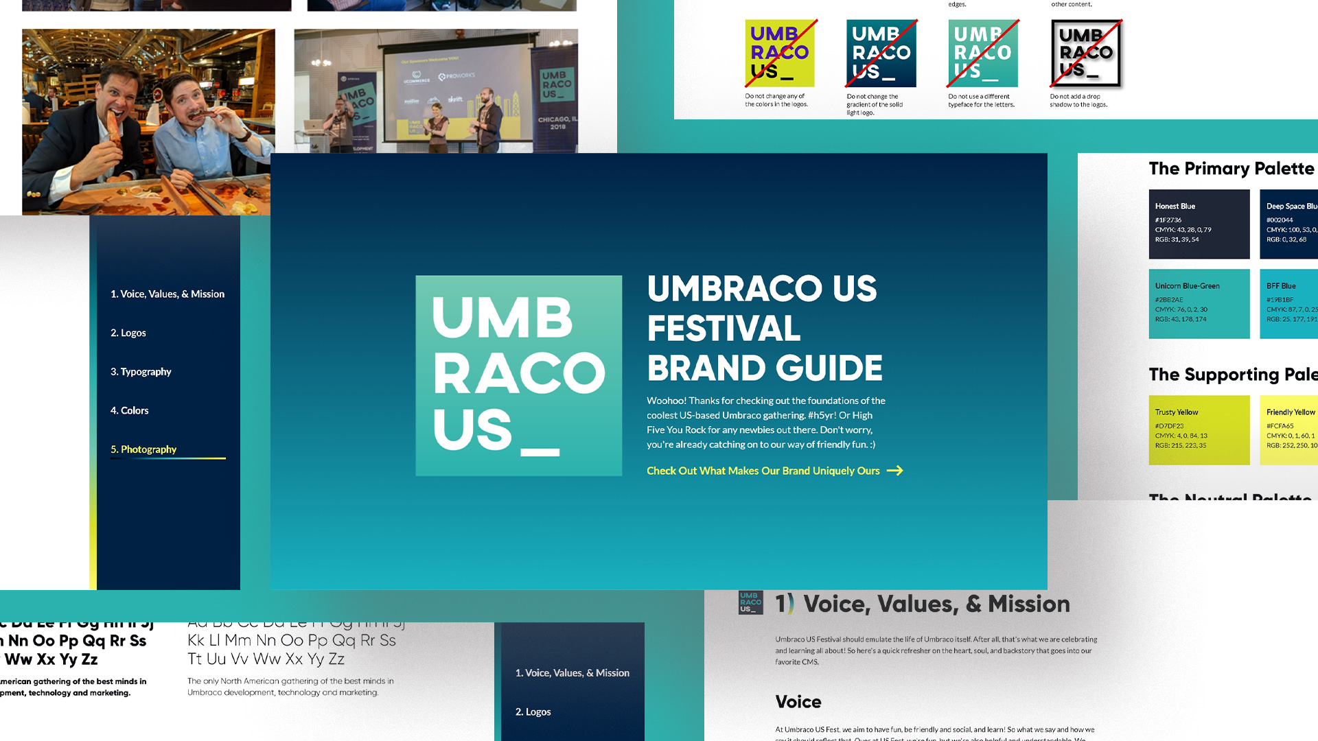 Umbraco US Festival Brand Guide in a Grid Layout